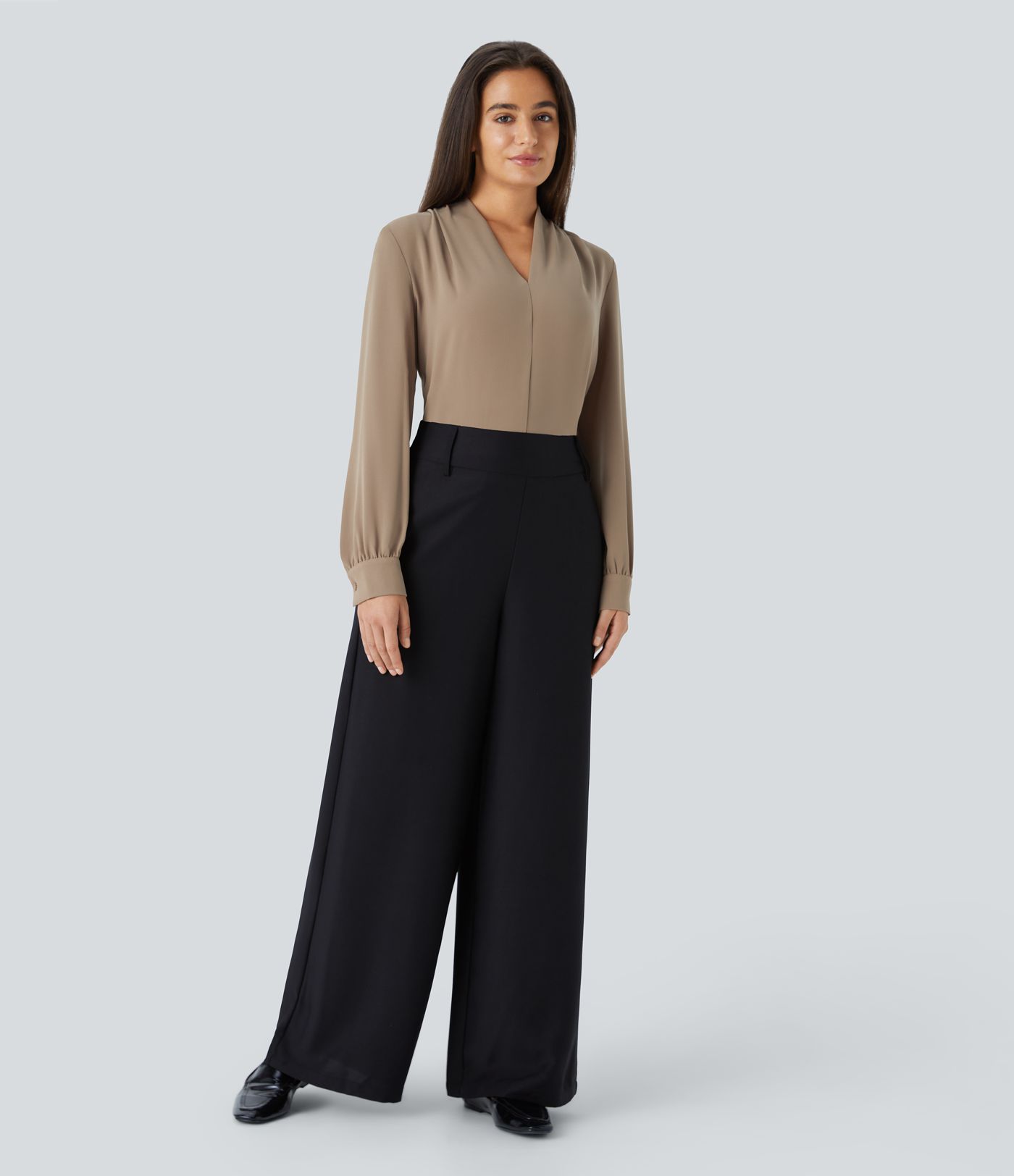 V Neck Long Sleeve Womens Work Blouse Top Shirt