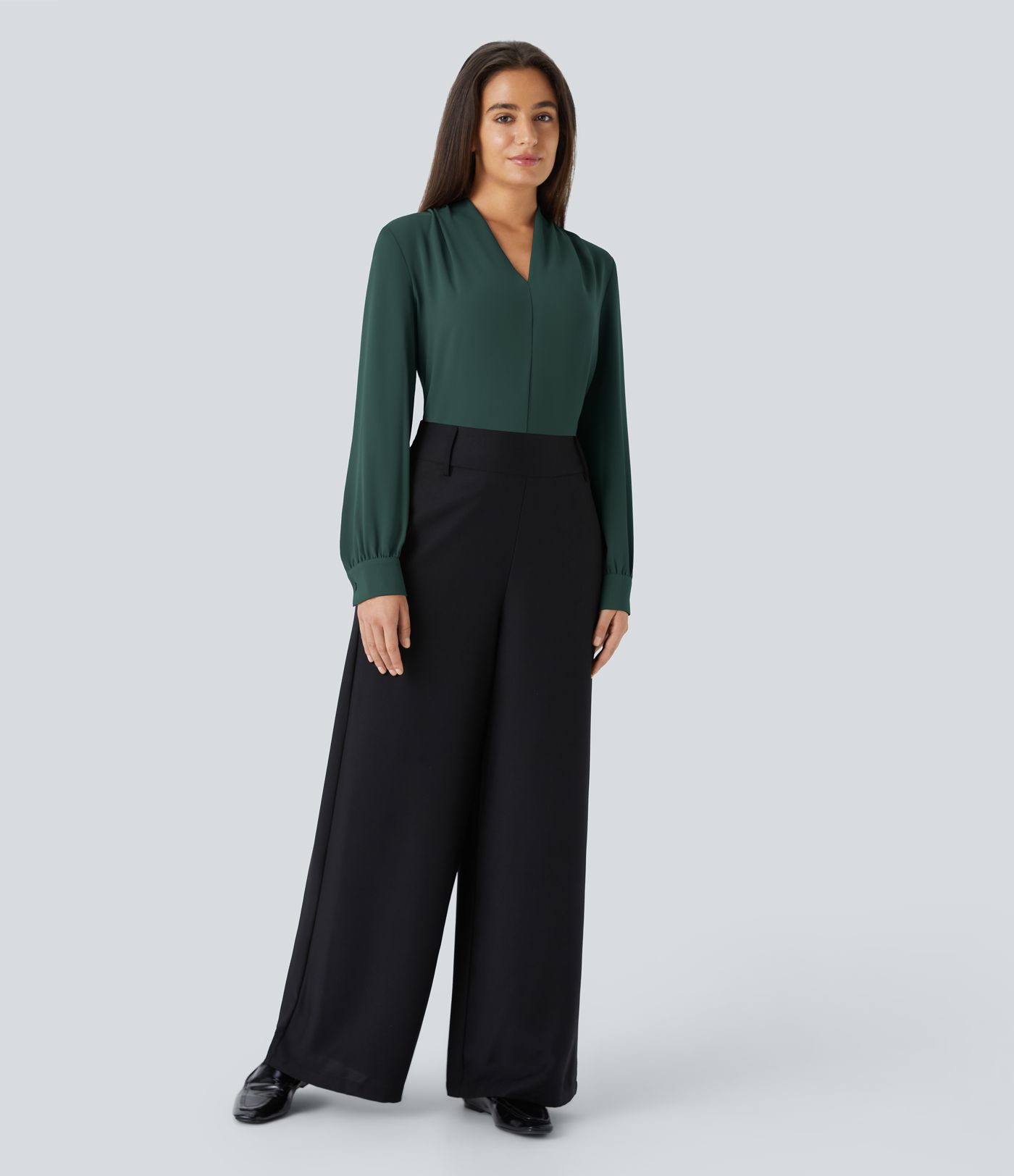 V Neck Long Sleeve Work Blouse