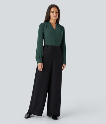 V Neck Long Sleeve Work Blouse