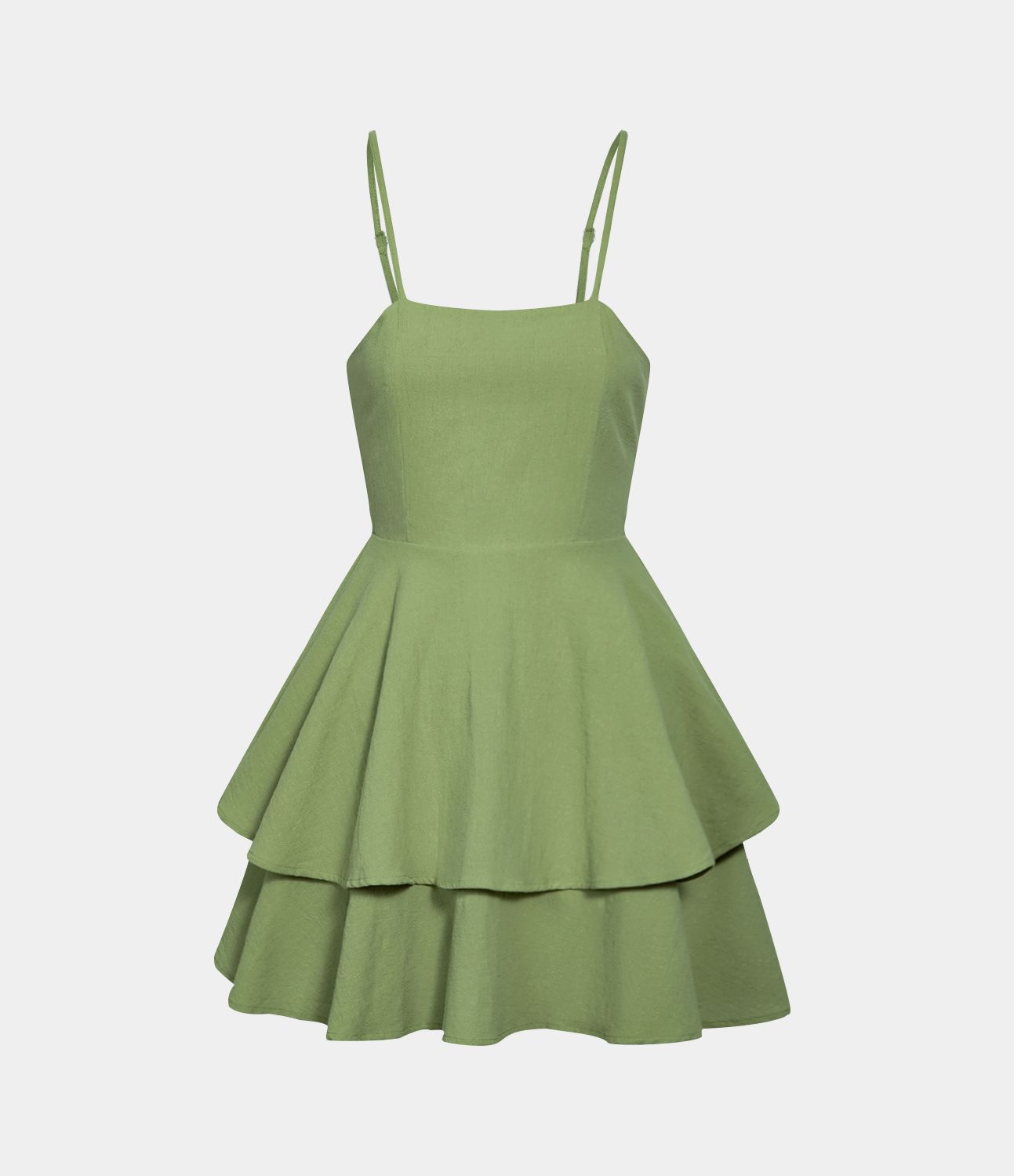 Backless Adjustable Strap Tie Back Tiered Ruffle Flowy Slip Mini Casual Linen-Feel Dress