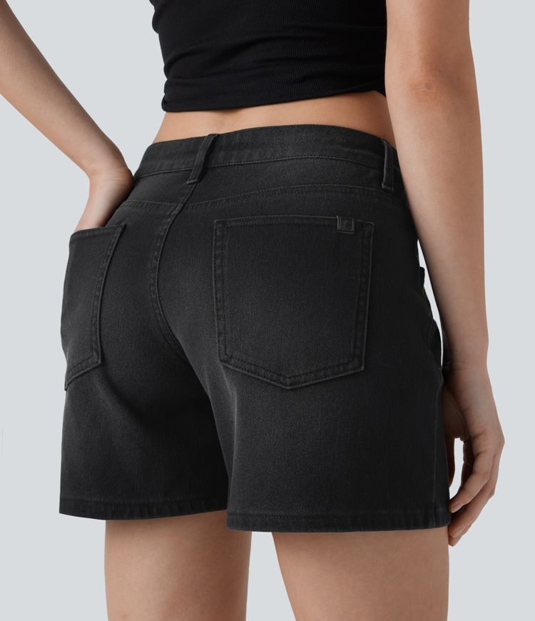 Halara Flex™ Asymmetric Low Rise Pockets Washed Denim Casual Shorts