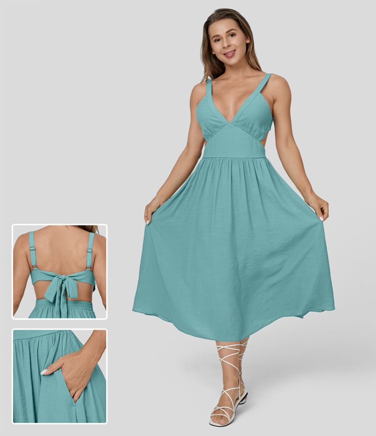 Backless Deep V-Neck Slit Maxi Dress - YELLOW SUB TRADING