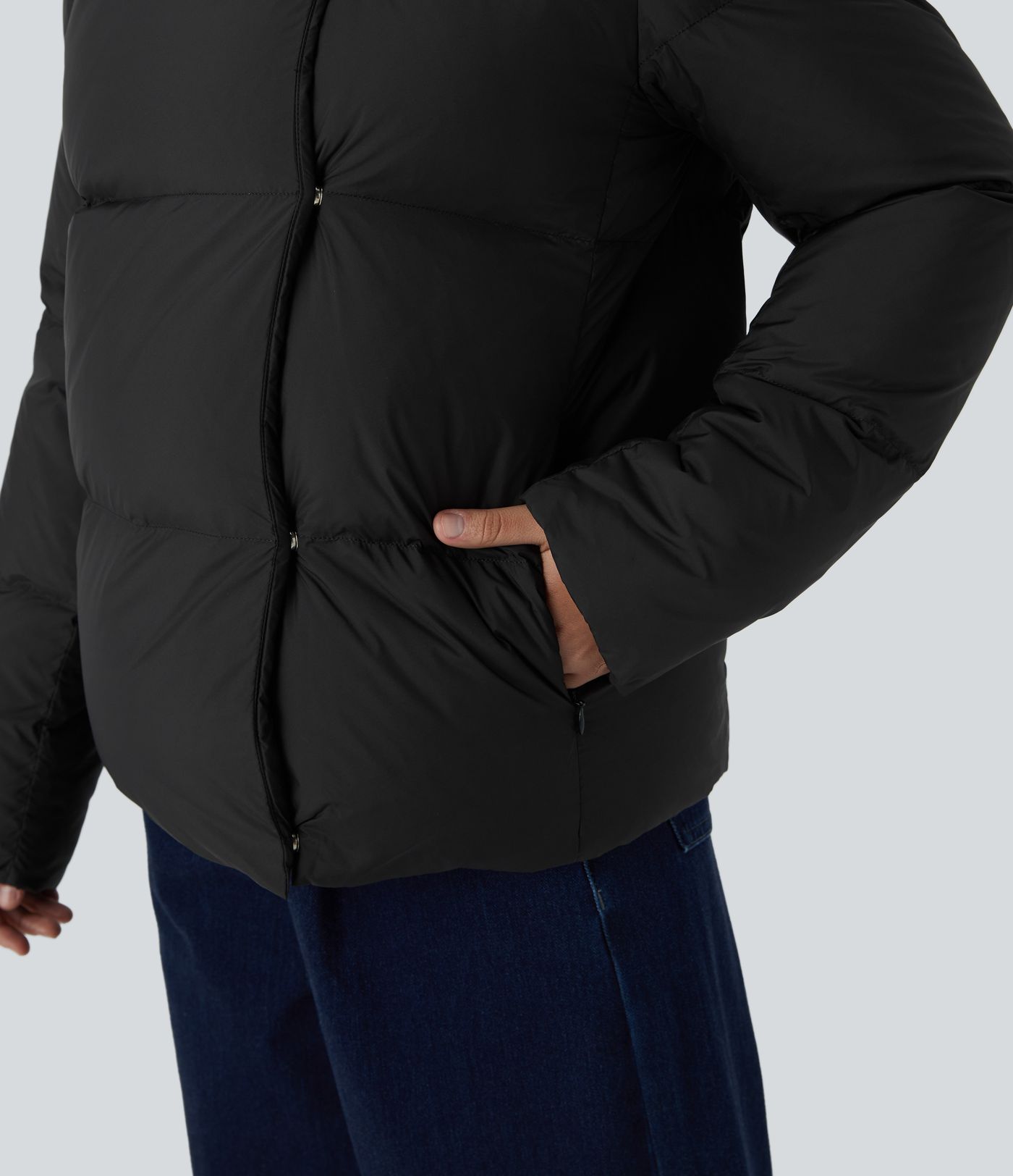 Water Repellent Hooded Side Zipper Pocket Snap Relaxed Casual Puffer Down Jacket