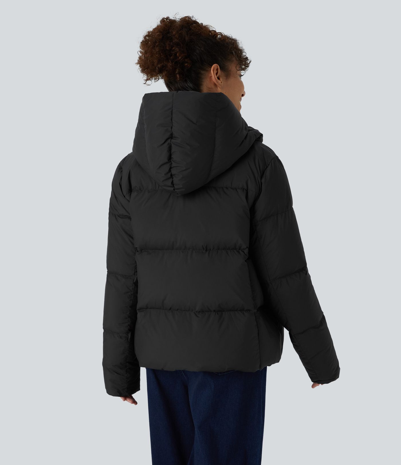 Water Repellent Hooded Side Zipper Pocket Snap Relaxed Casual Puffer Down Jacket