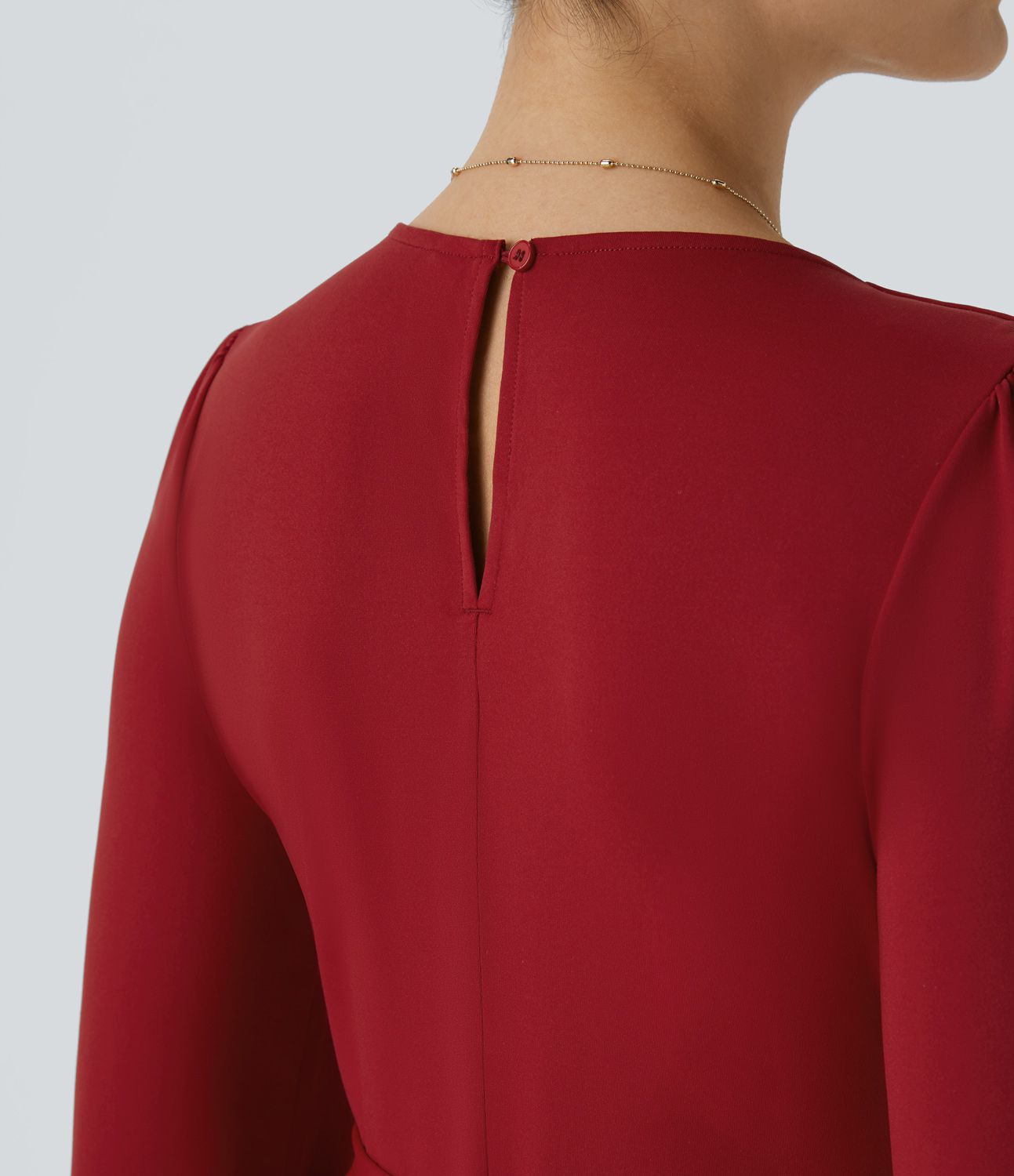 V-neck button long sleeve belted pleated side pocket wide party guest look jumpsuit