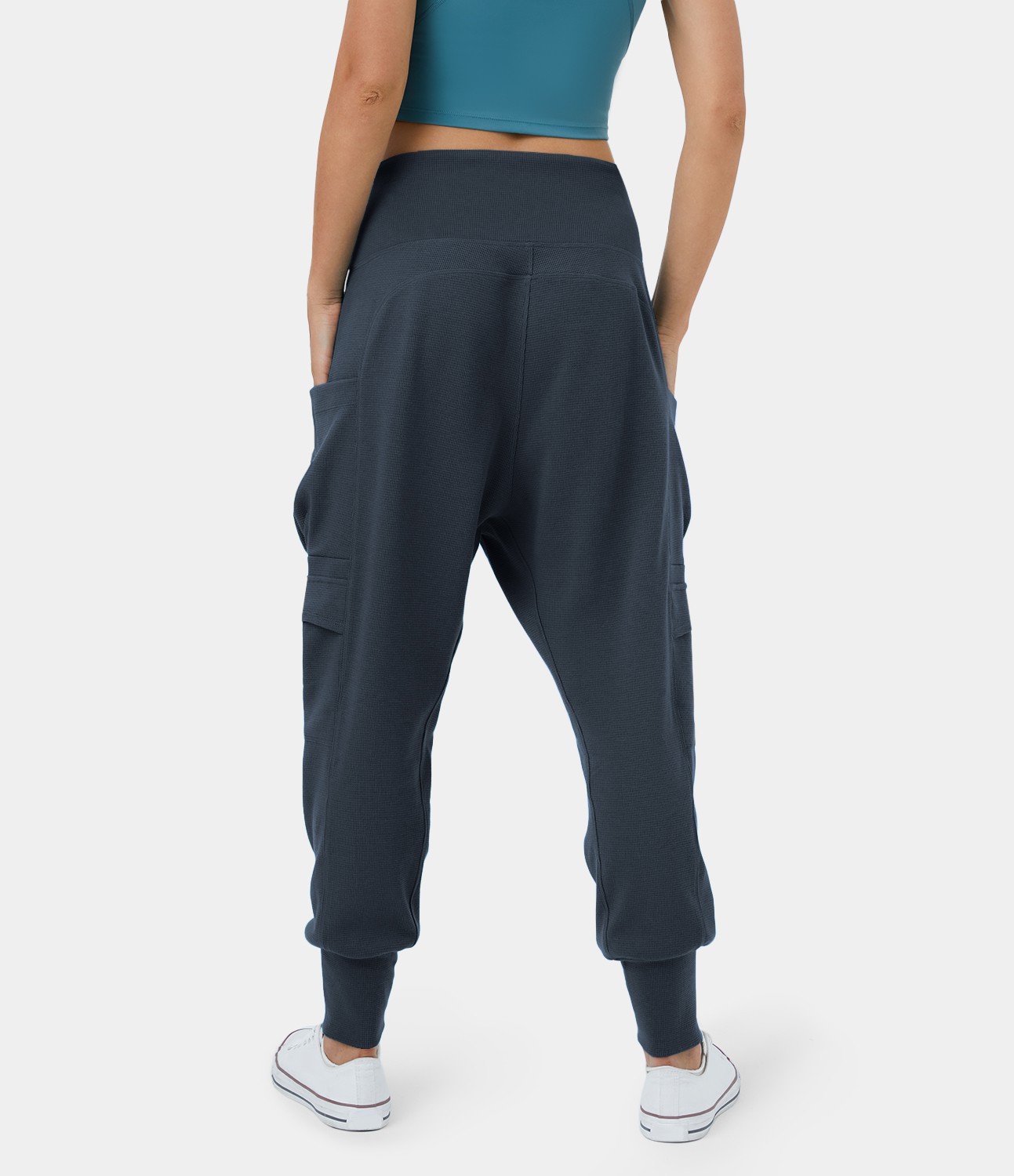 Harems-Tanz-Jogginghose mit mittelhohem Bund, Seitentasche und Waffelmuster