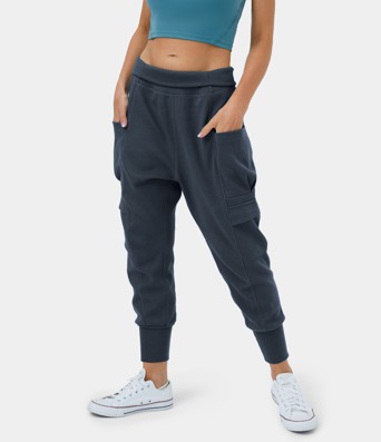 Harems-Tanz-Jogginghose mit mittelhohem Bund, Seitentasche und Waffelmuster