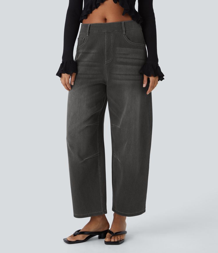 Halara Flex™ Mid Rise Pockets Barrel Leg Casual Jeans