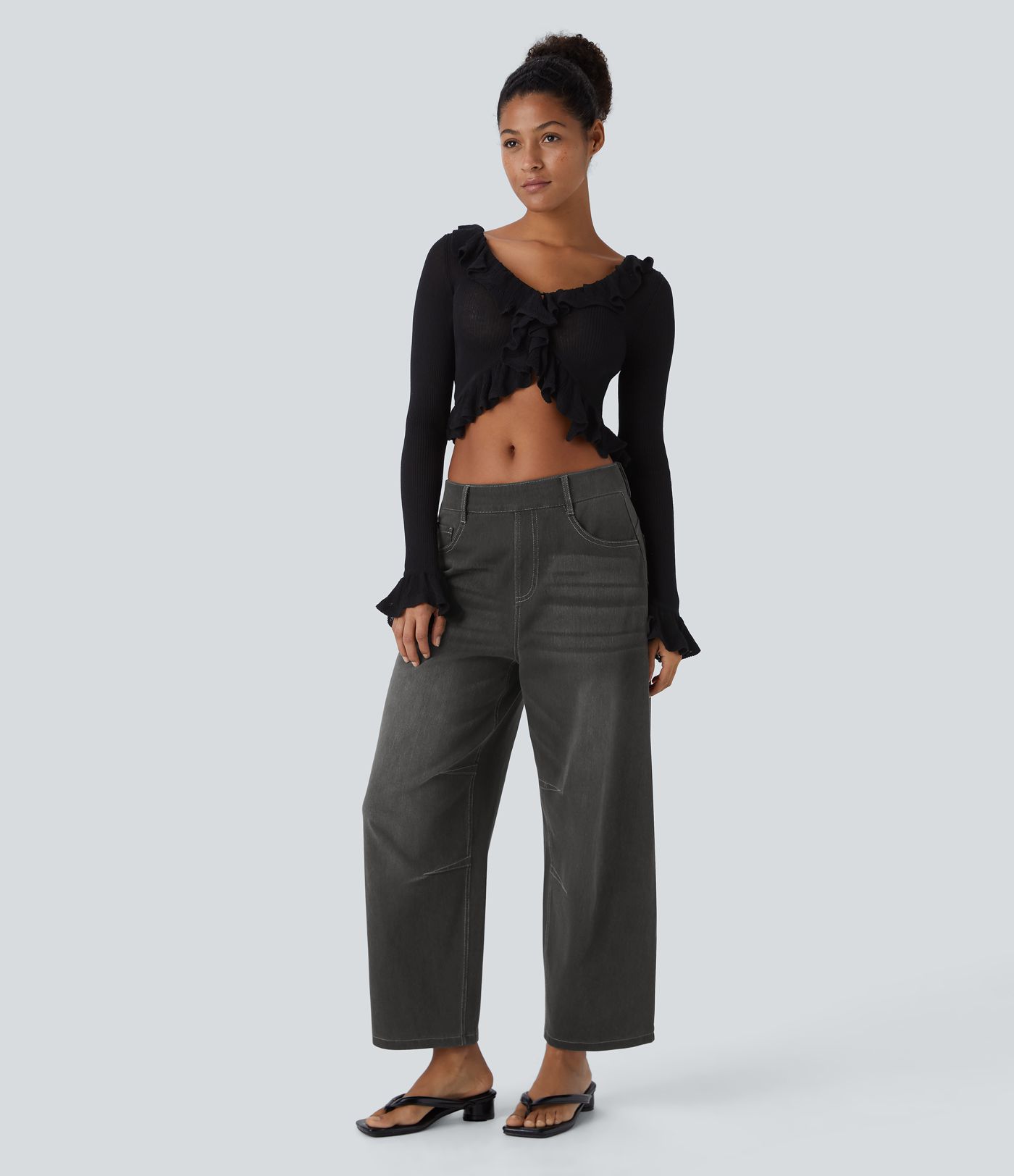 Halara Flex™ Mid Rise Pockets Barrel Leg Casual Jeans