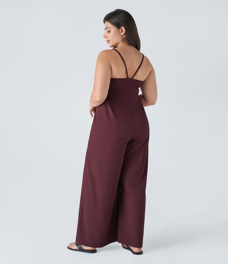 Breezeful™ Backless Side Invisible Zipper Pocket Wide Leg Quick Dry Resort Slip Plus Size Jumpsuit