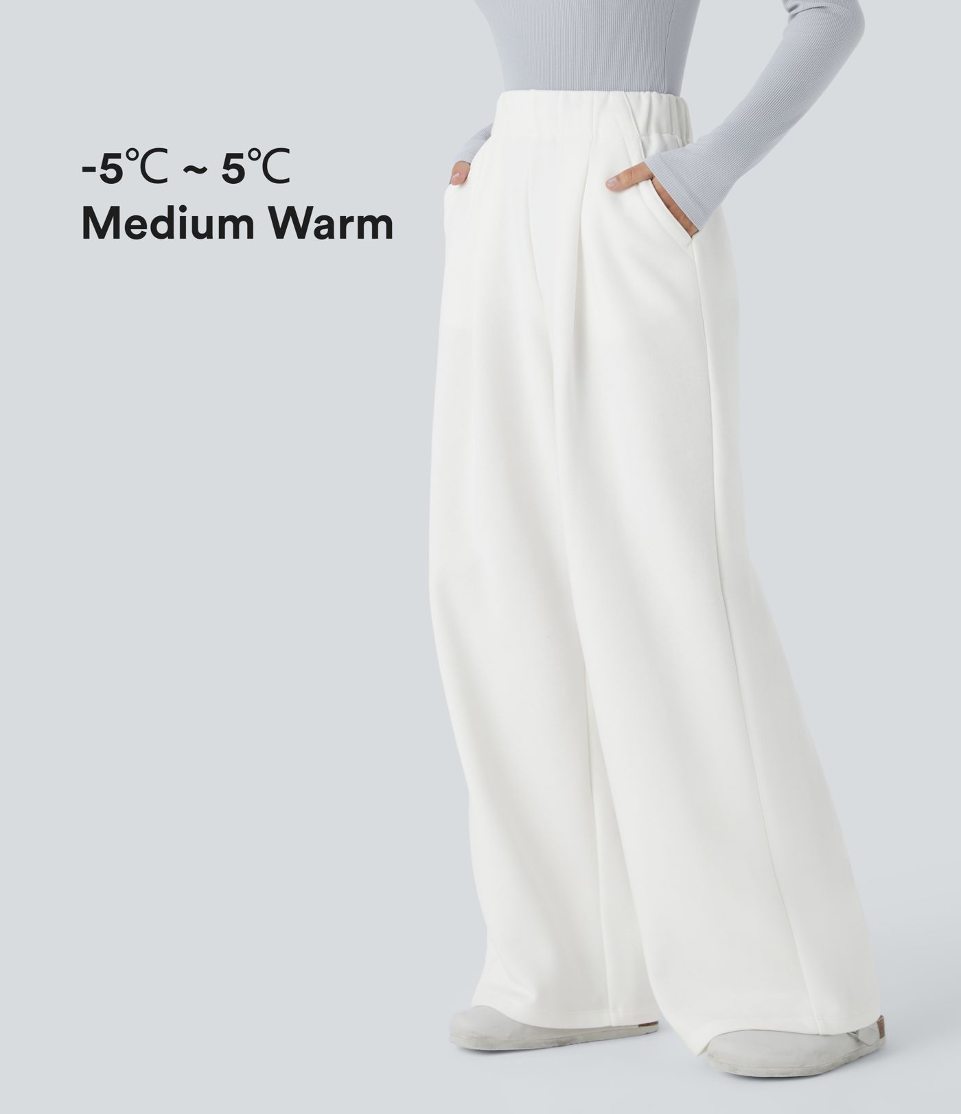 High Waisted Side Pocket Wide Leg Fleece Casual Pants
