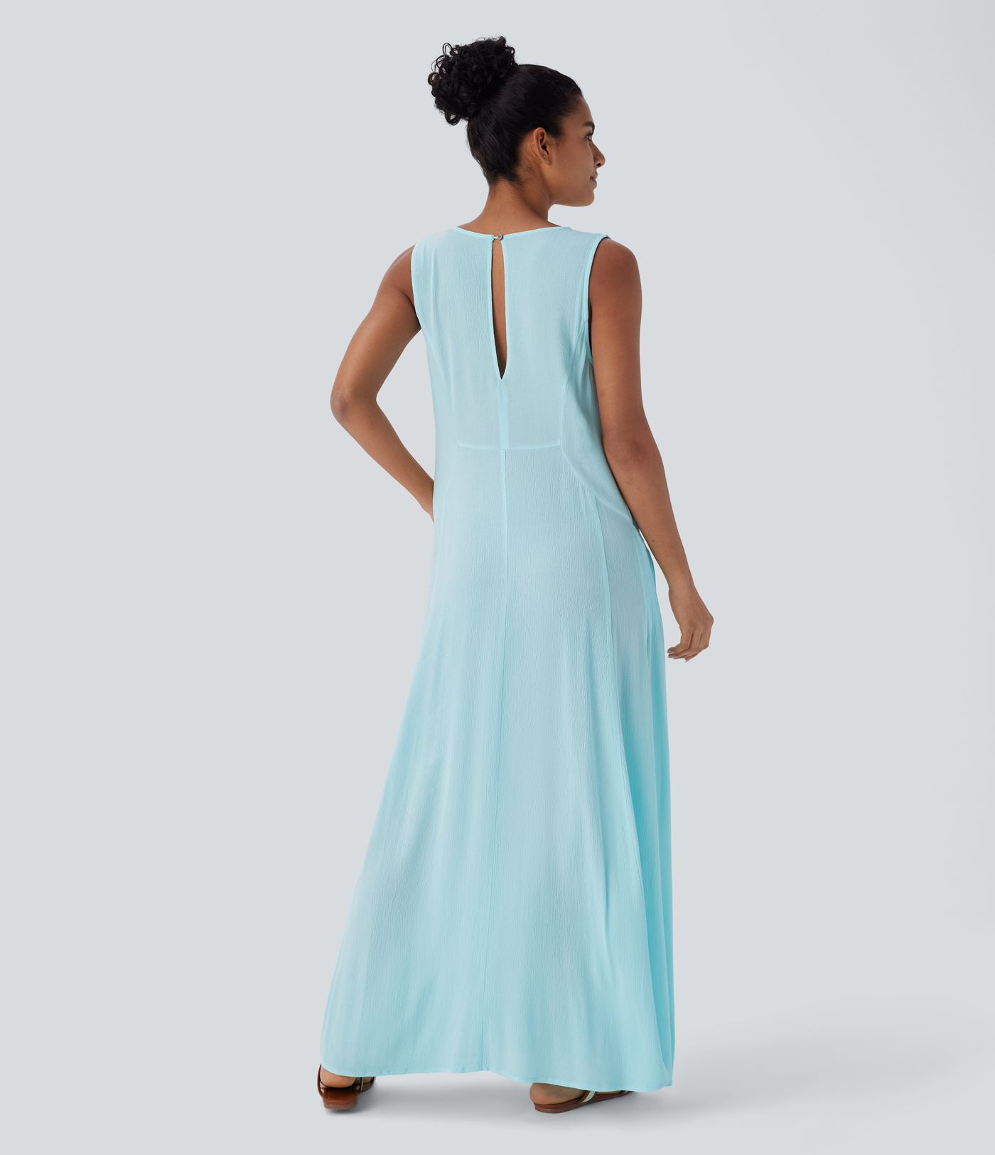 Round Neck Keyhole Pocket Flowy Maxi Casual Tank Dress