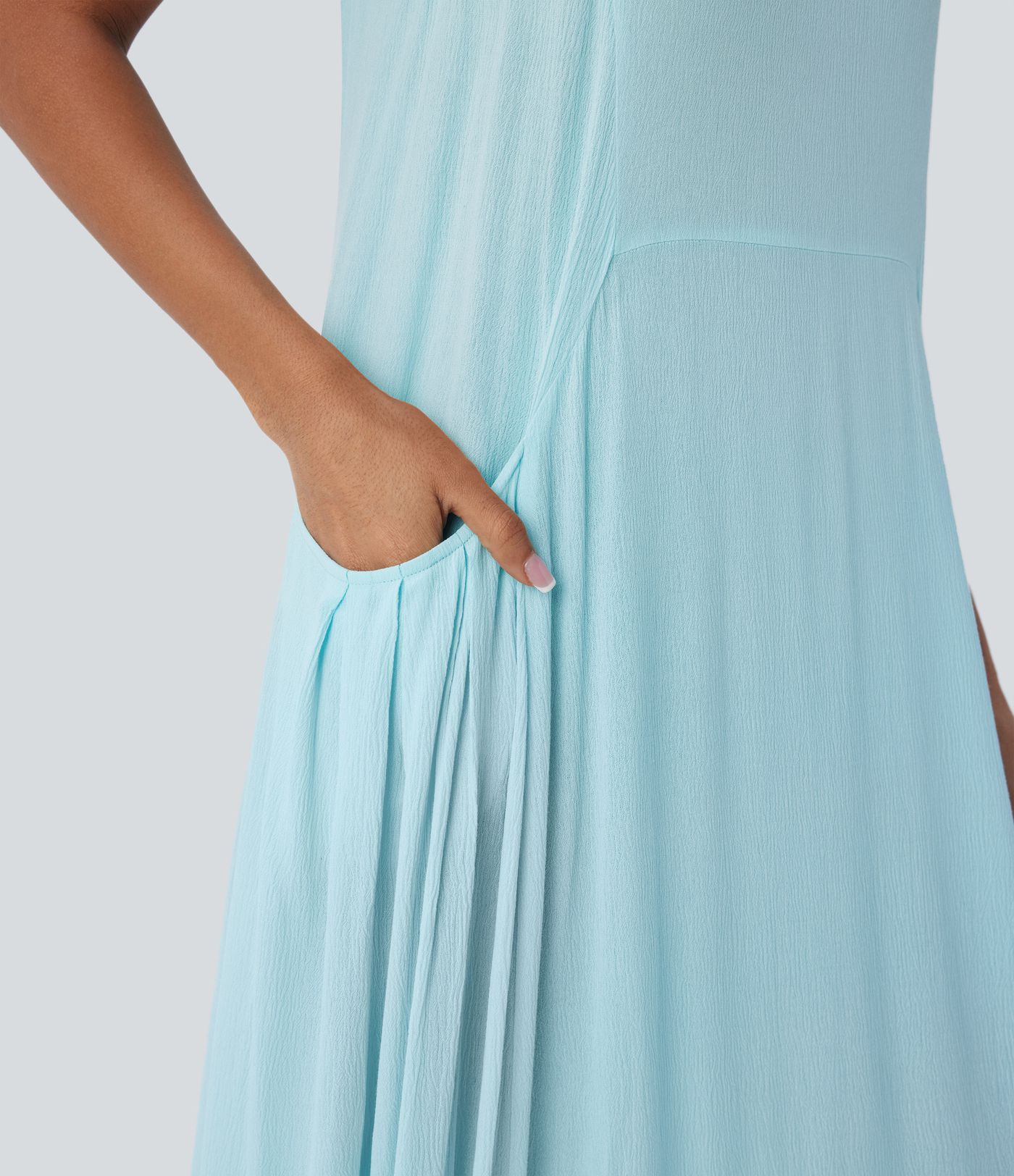 Round Neck Keyhole Pocket Flowy Maxi Casual Tank Dress