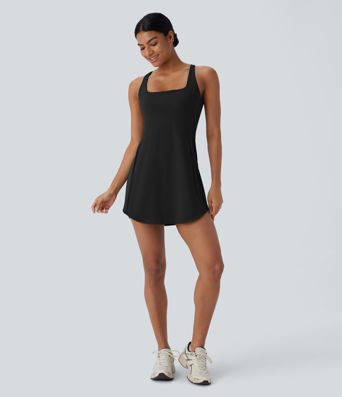 SoftlyZero™ Plush - 2-teiliges Yoga-Minikleid mit Seitentaschen und Cut-Out-Design - A-C Cups