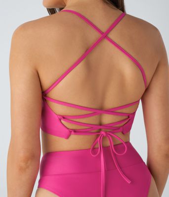 Backless Lace Up Bikini Top Swimsuit