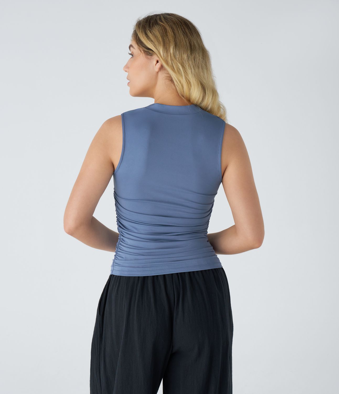 Haut Casual Skinny Ajusté Sans Manches à Col Carré et à Plis