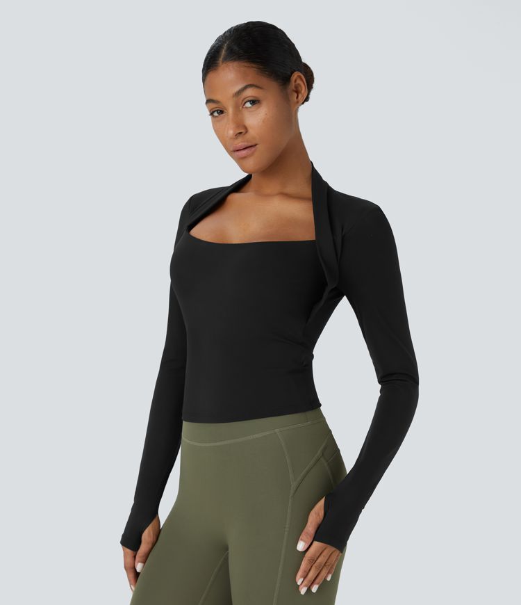 Softlyzero™ Plush Long Sleeve Thumb Hole 2-in-1 Yoga Sports Top