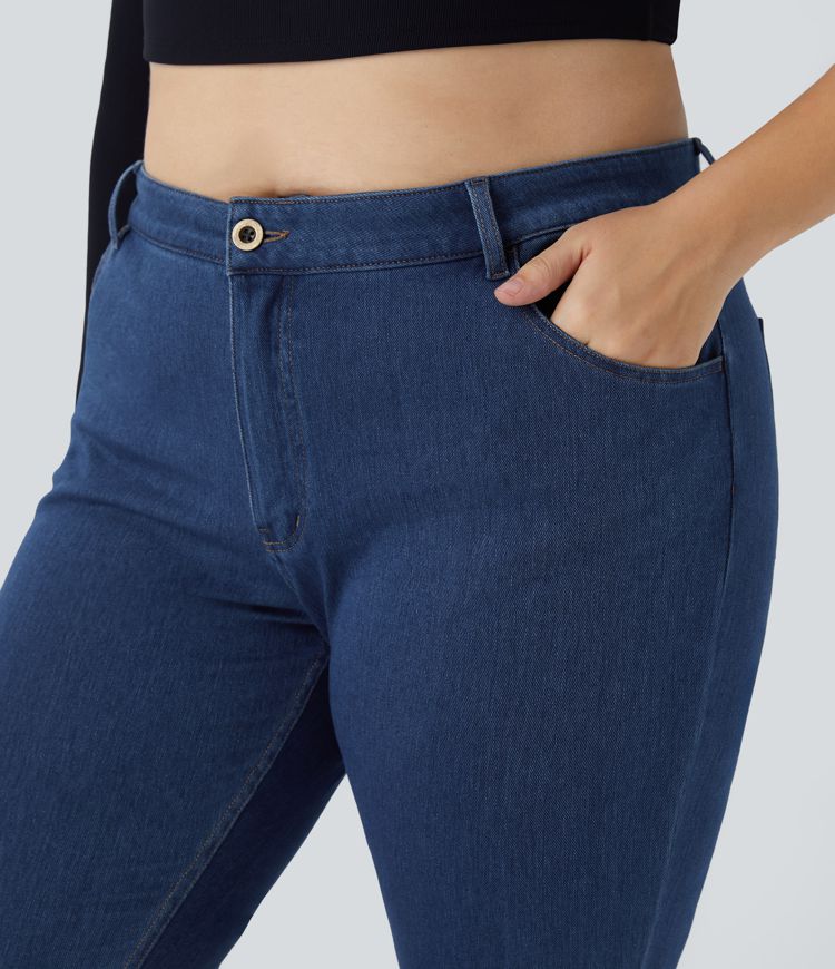 Jeans Halara Flex™ Denim tiro medio bolsillo botón elástico ligeramente acampanado talla grande