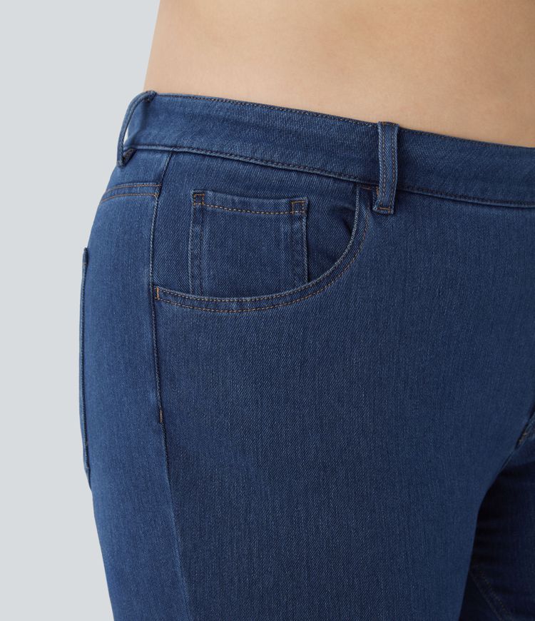 Jeans Halara Flex™ Denim tiro medio bolsillo botón elástico ligeramente acampanado talla grande