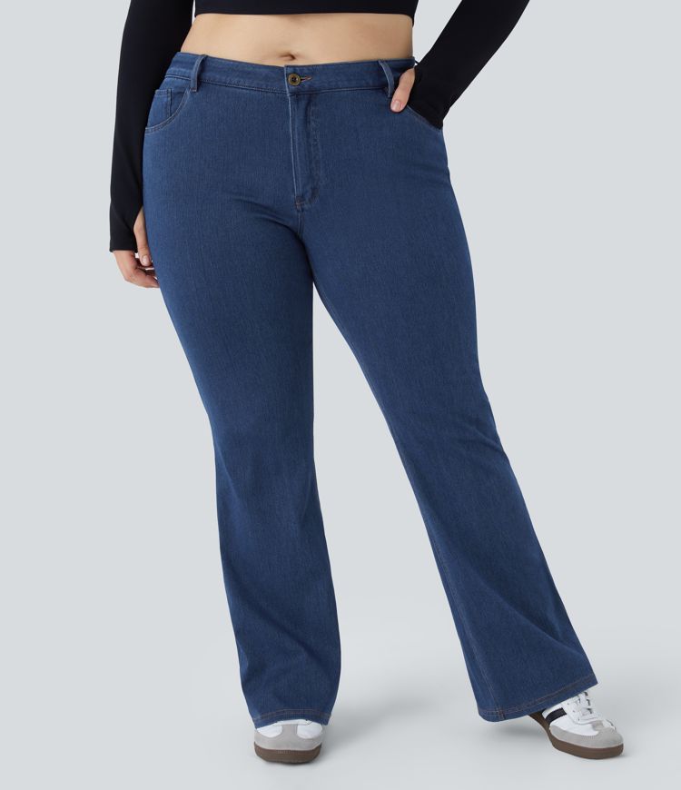 Halara Flex™ Mid Rise jeans avec poches, coupe décontractée, grandes tailles