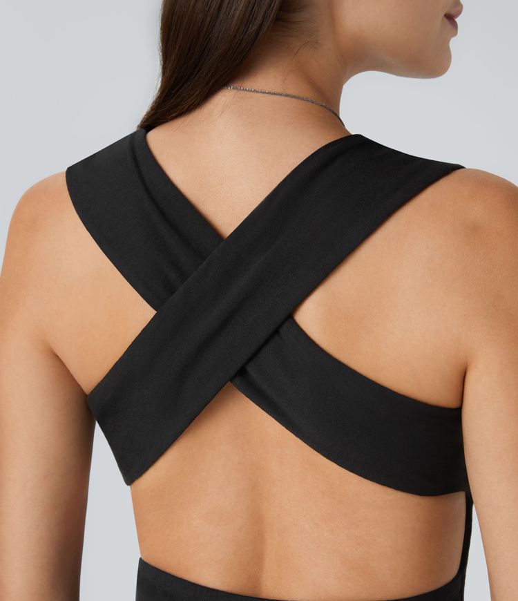 Body décolleté en V dos nu avec bretelles croisées