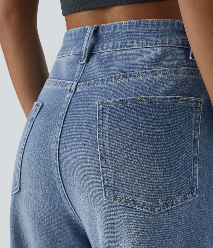 Halara Flex™ Jean Larges Taille Haute Ourlet Roulotté Multiples Poches