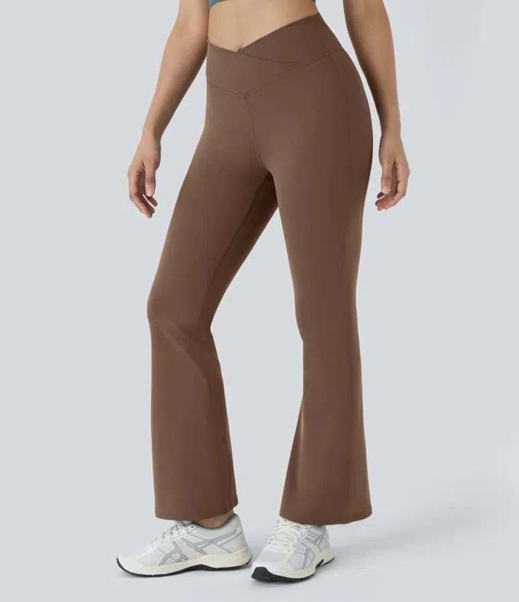High Waisted Crossover Flare Yoga Leggings