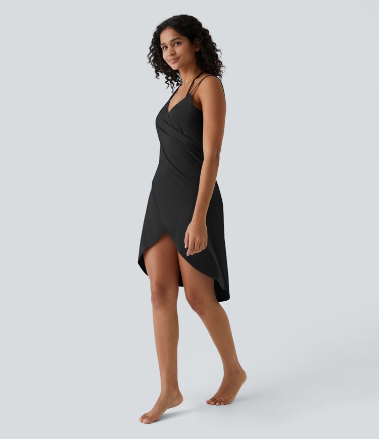 Spaghetti Strap Crossover Backless Cover Up Wrap Cool Touch Resort Dress-UPF50+