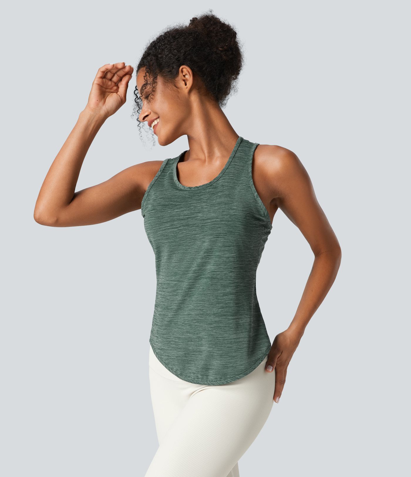 Halter Tank Top with Cross Back Curved Hem