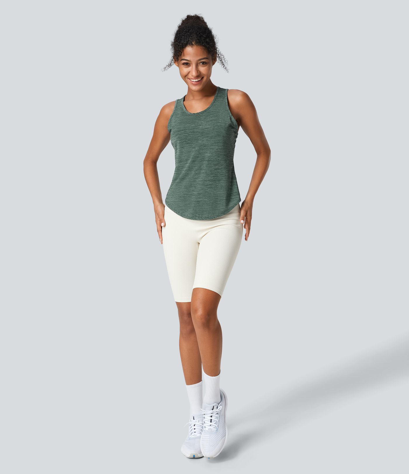 Halter Tank Top with Cross Back Curved Hem