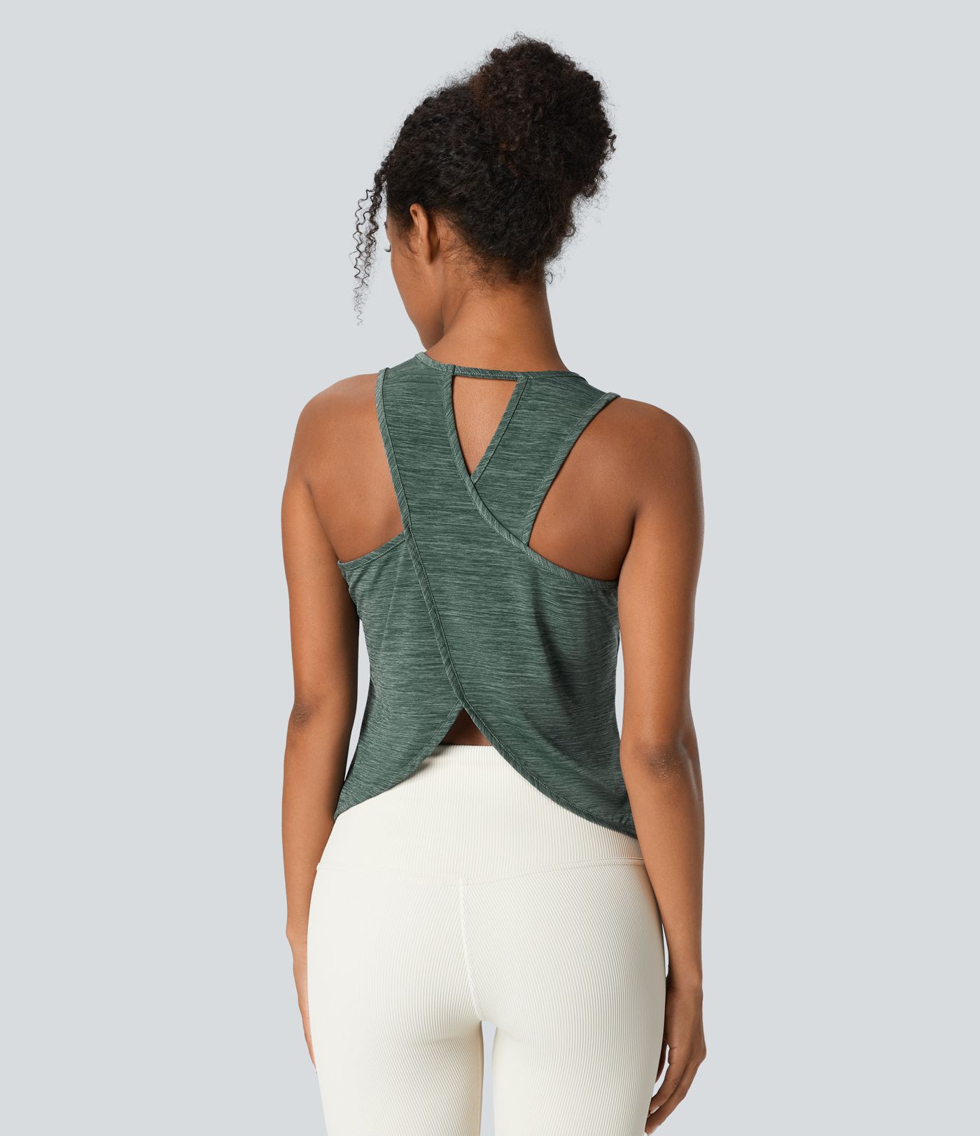 Halter Tank Top with Cross Back Curved Hem