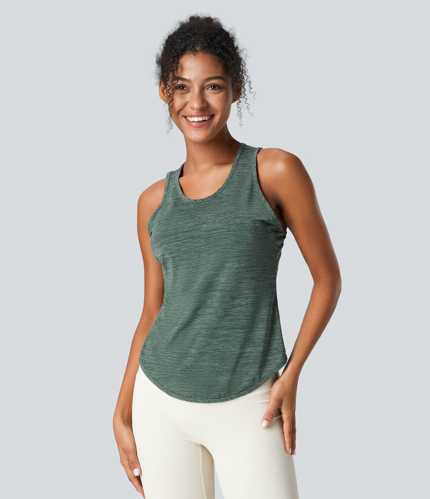 Halter Tank Top with Cross Back Curved Hem