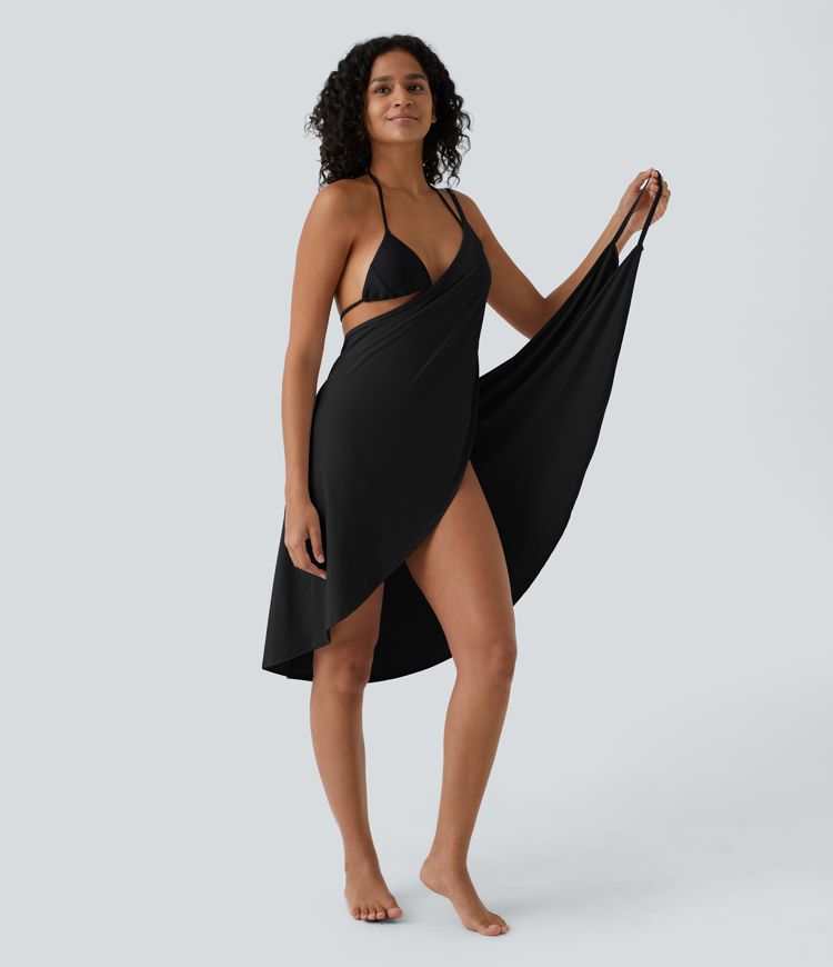 Spaghetti Strap Crossover Backless Cover Up Wrap Cool Touch Resort Dress-UPF50+