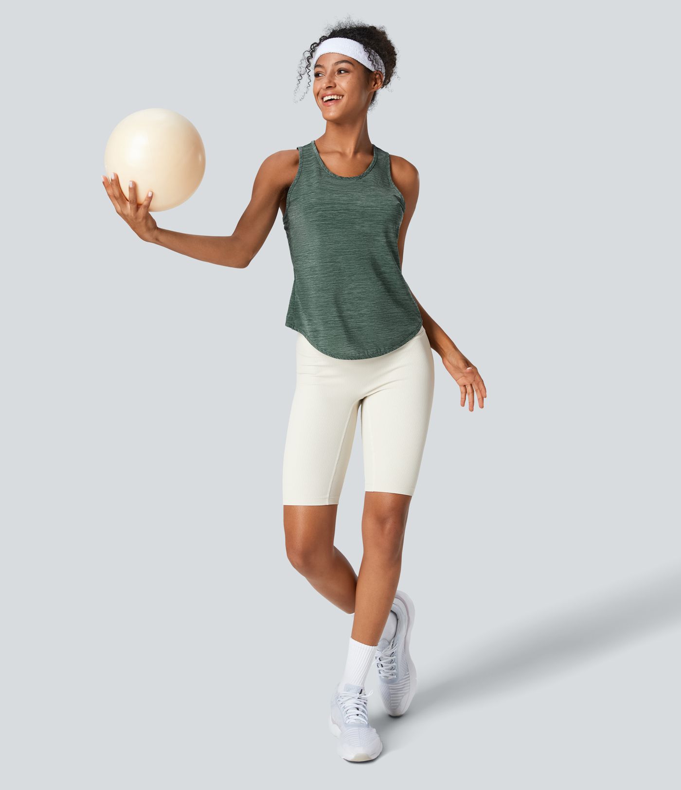 Halter Tank Top with Cross Back Curved Hem