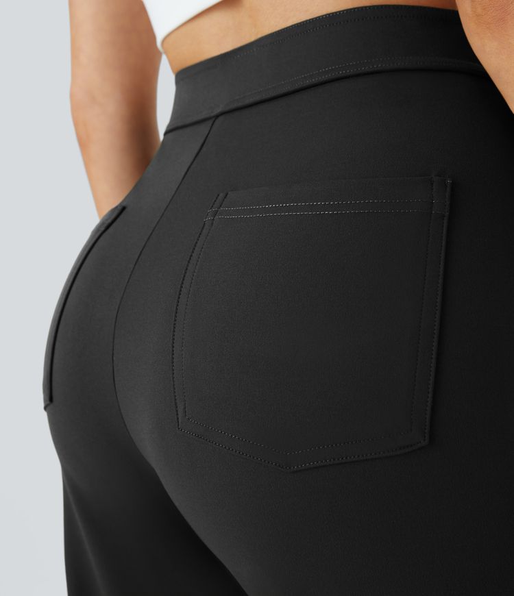 High Waisted Pockets Straight Leg Casual Pants