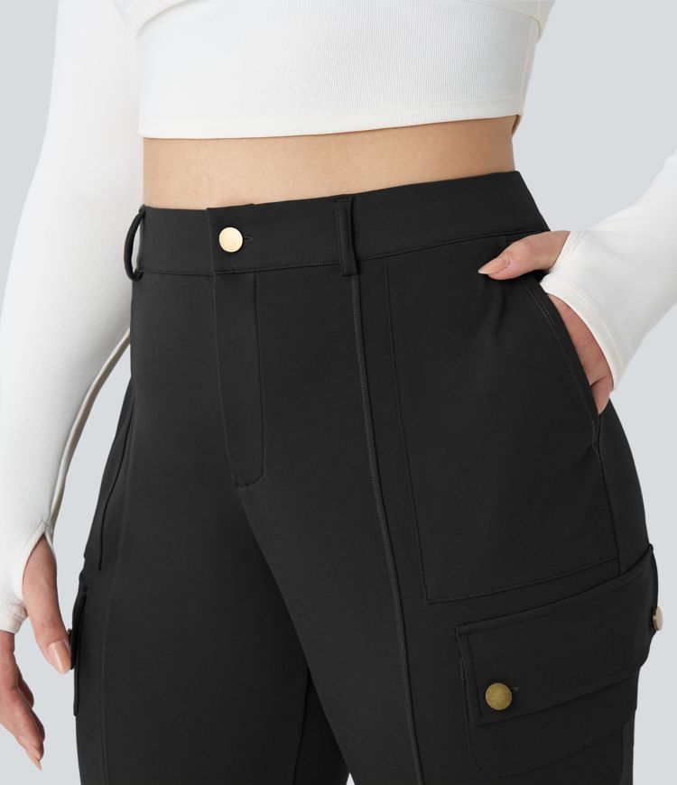 Pantalon cargo randonnée grande taille ajusté uni taille haute DayStretch avec poches zippées