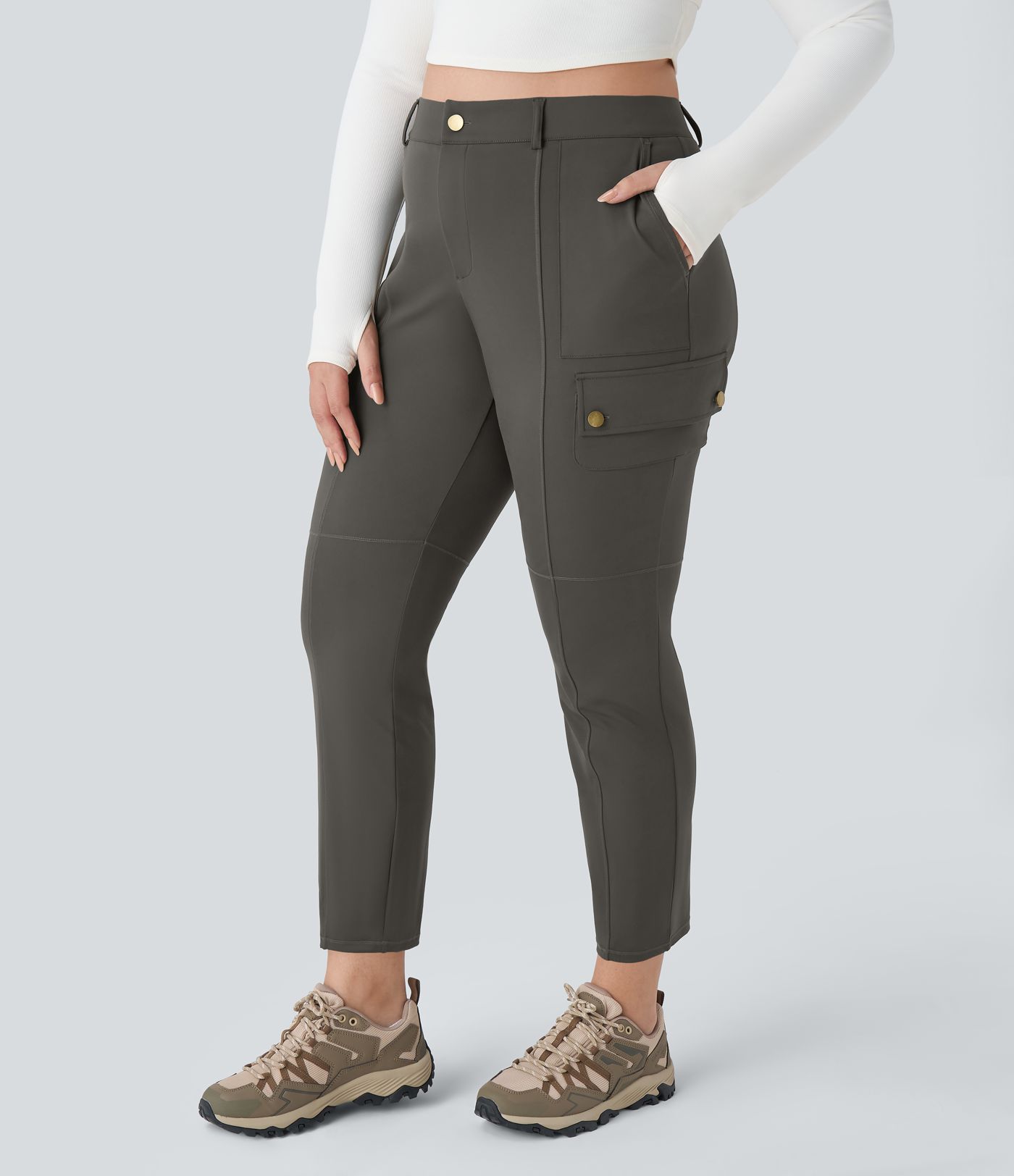 DayStretch High Waisted Zipper Pockets Solid Slim Hiking Plus Size Cargo Trousers