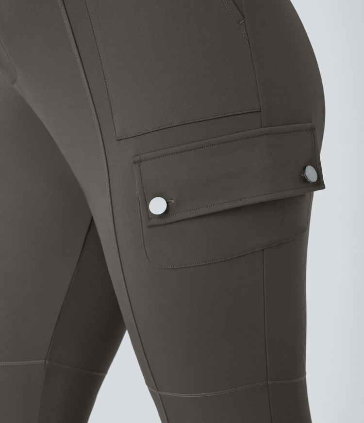 High Waisted Button Zipper Multiple Pockets Solid Slim Hiking Plus Size Cargo Trousers