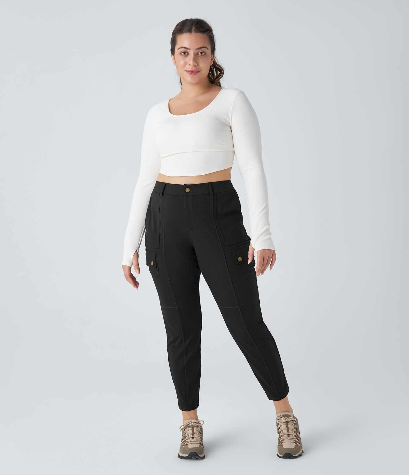 Pantalon cargo randonnée grande taille ajusté uni taille haute DayStretch avec poches zippées