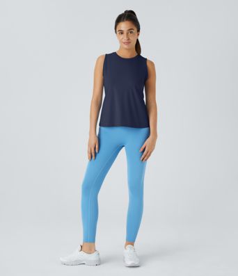 Cut Out Crossover Hem Solid Yoga Tank Top