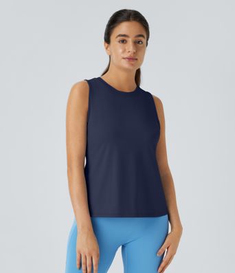 Cut Out Crossover Hem Solid Yoga Tank Top