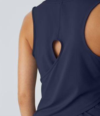Cut Out Crossover Hem Solid Yoga Tank Top