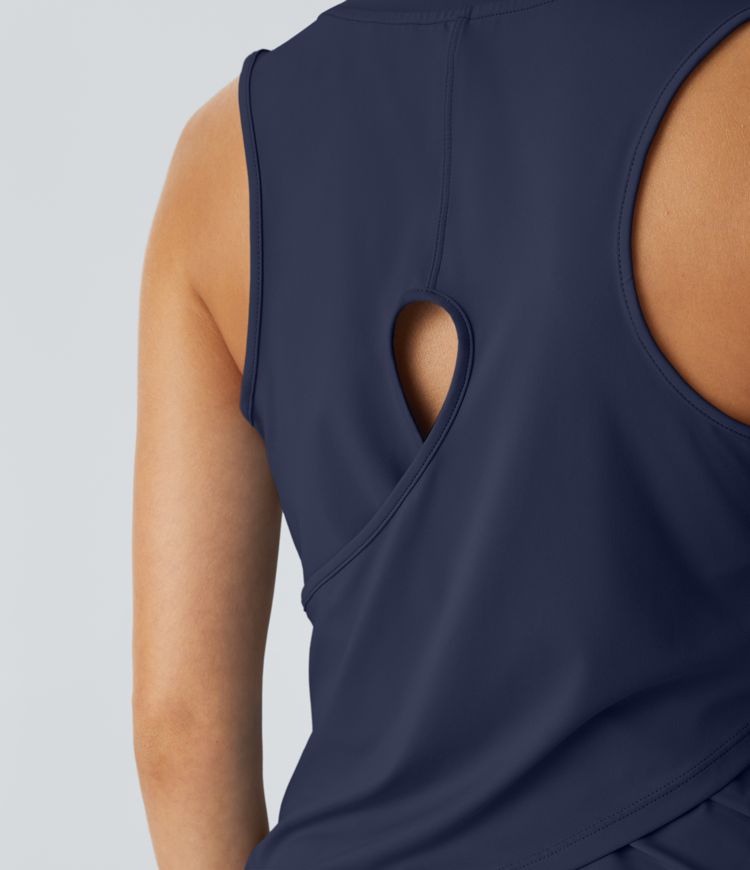 Cut Out Crossover Hem Solid Yoga Tank Top