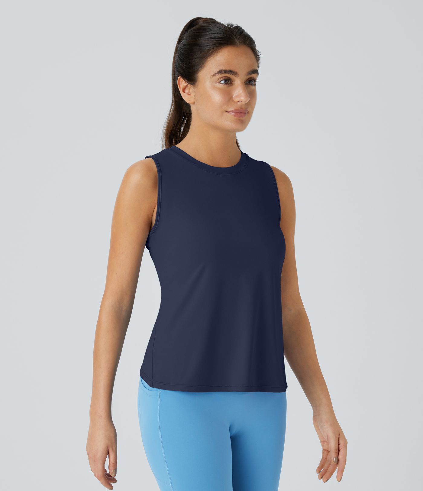 Cut Out Crossover Hem Solid Yoga Tank Top