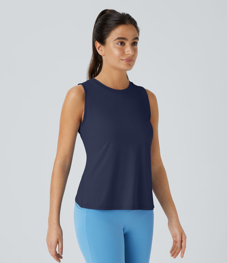 Cut Out Crossover Hem Solid Yoga Tank Top