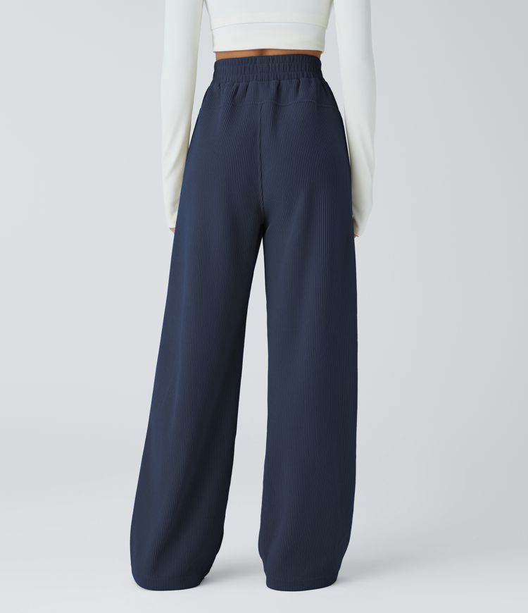 High Waisted Side Pocket Straight Leg Mop Corduroy Casual Pants