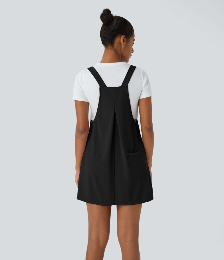 Vestido pichi tirante ajustable botones múltiple bolsillo plisado gofre