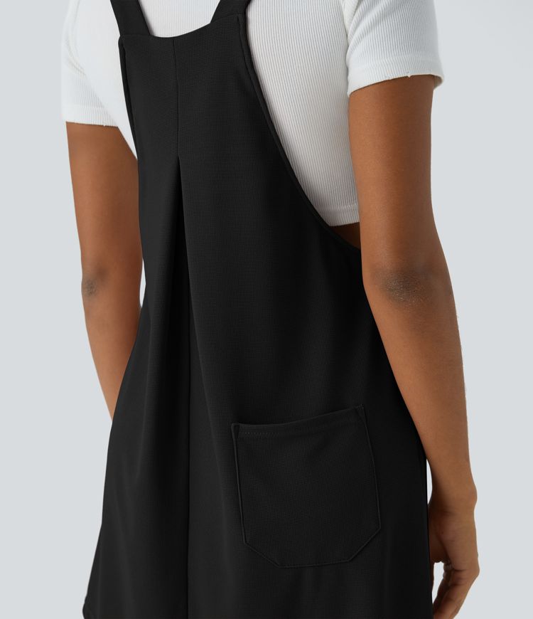 Vestido pichi tirante ajustable botones múltiple bolsillo plisado gofre