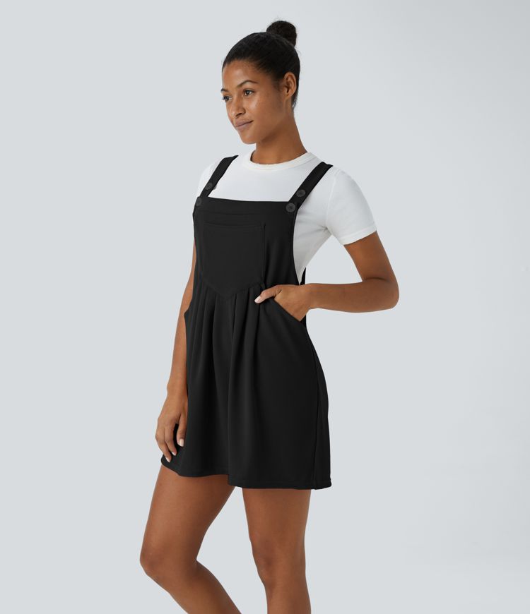 Vestido pichi tirante ajustable botones múltiple bolsillo plisado gofre