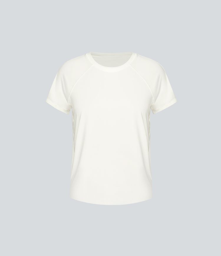 Contrast Mesh Split Hem Short Sleeve Cool Touch Yoga Sports Top-UPF50+